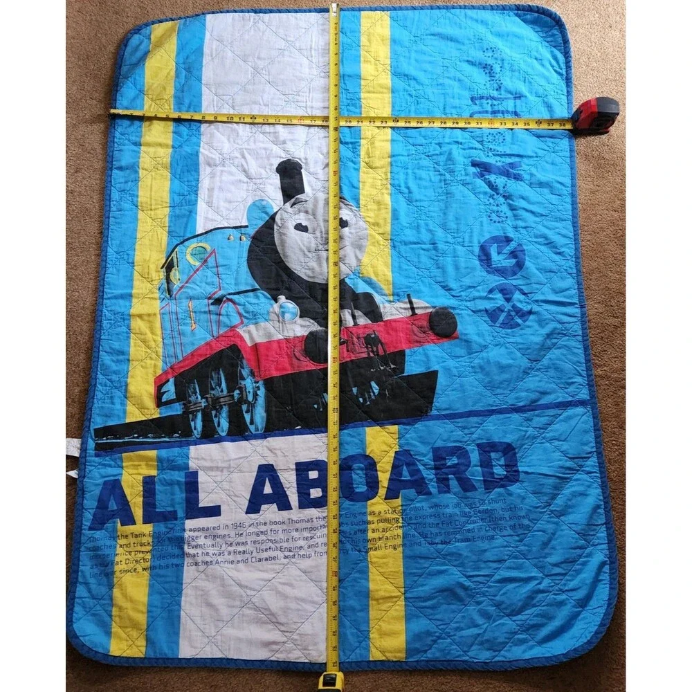 Thomas the Train Crib quilt toddler Bedspread  54”x39” reversible to Stripes